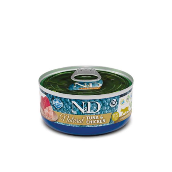 70гр Консервы Farmina N&D Cat NATURAL TUNA & Chicken для кошек с Тунцом и курицей