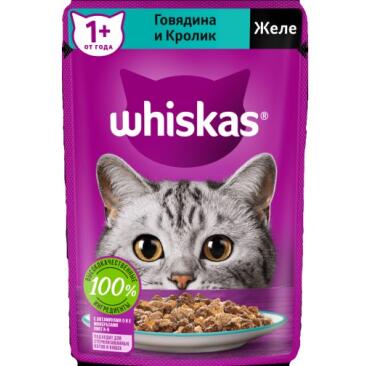 75гр Корм для кошек WHISKAS желе Говядина/Кролик