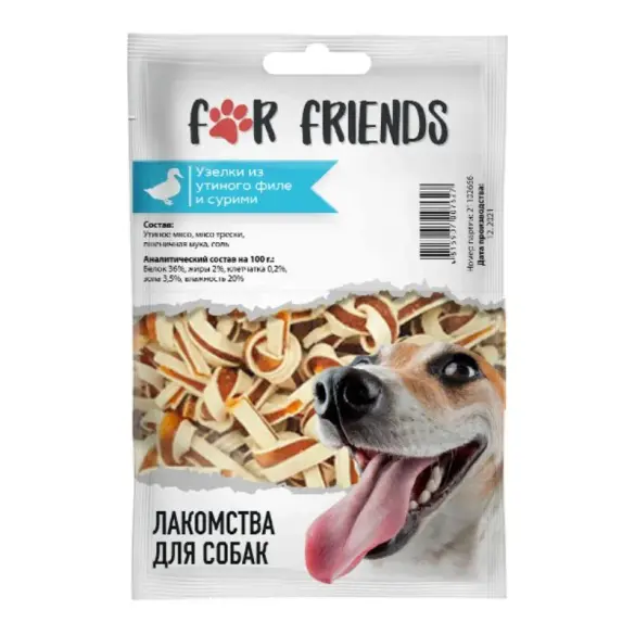 Лакомство For Friends для собак Узелки из утиного филе и сурими, 50гр