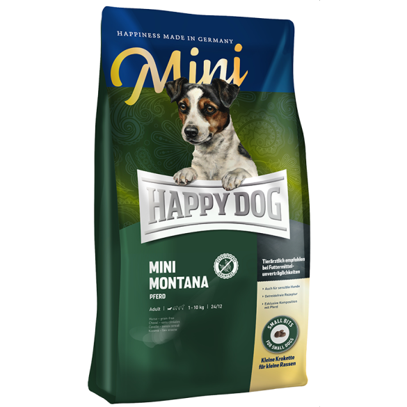 0,8кг Корм Happy Dog Sensible Mini Montana 24/12 для собак мелких пород с Кониной и картофелем