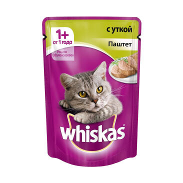 75гр Корм для кошек WHISKAS паштет Утка