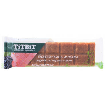 Лакомство TitBit для собак Батончик с мясом индейки и черносливом, 40г