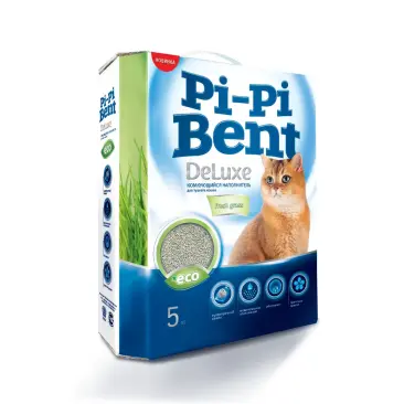 Наполнитель "Pi-Pi-Bent", Deluxe Fresh Grass, бентонит, 5кг
