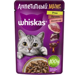 75гр Корм для кошек WHISKAS в мясном соусе Утка/Печень