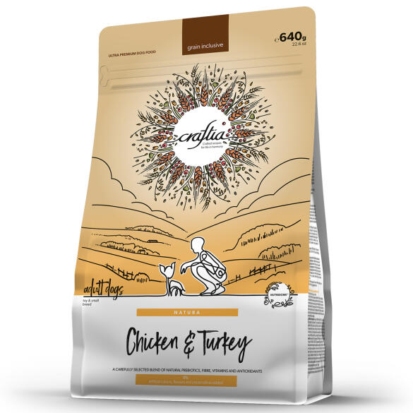 640гр Корм Craftia Natura Adult Mini для взрослых собак миниатюрных и мелких пород из Курицы и индейки
