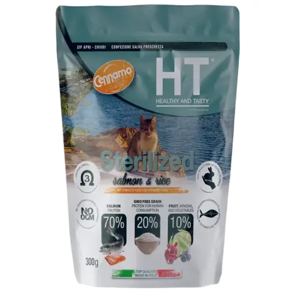 0,3кг Корм Cennamo HTC Sterilized SALMON/RICE для стерилизованных кошек с Лососем и Рисом