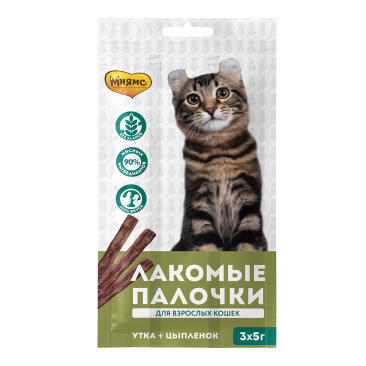 5гр*3шт Лакомство Мнямс "Лакомые палочки" для кошек с Цыпленком и Уткой