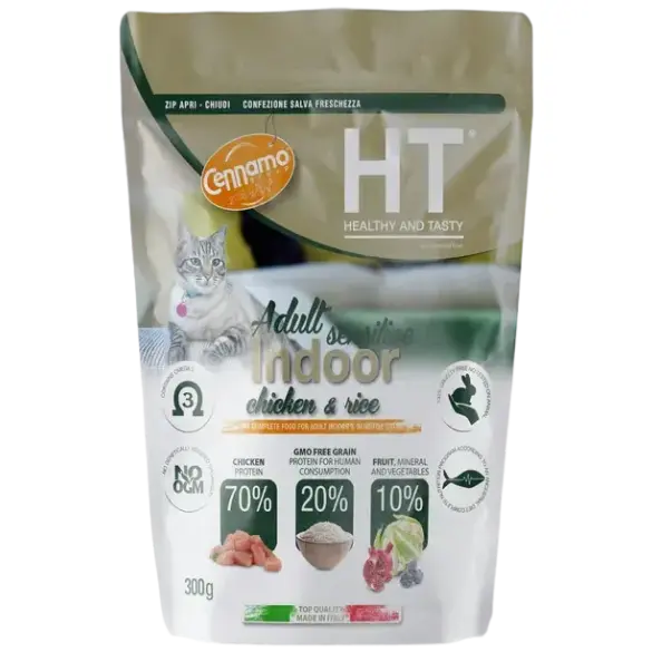 0,3кг Корм Cennamo HTC Adult INDOOR/Sensitive для домашних кошек с чувствительным пищеварением с Курицей и Рисом