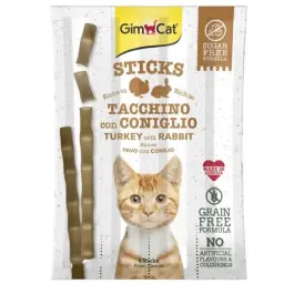 4шт Лакомые палочки GIMСАT для кошек с Индейкой и Кроликом