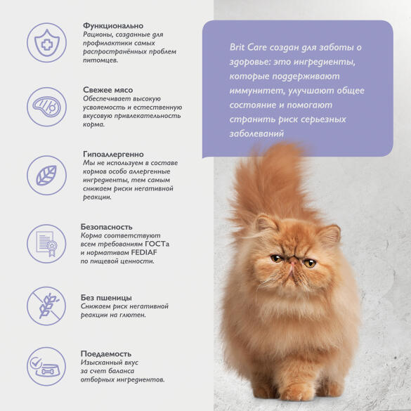 400гр Корм Brit Care Cat Anti-Hairball для кошек способствует выведению шерсти, белая рыба с индейкой