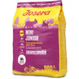 0,9кг Корм Josera MiniJunior (Junior/Adult Mini 29/18) для щенков и взрослых собак мелких пород с Уткой и Лососем