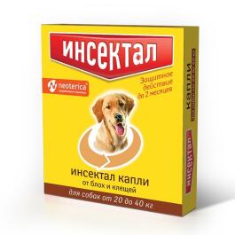 Капли на холку Инсектал от блох и клещей для собак 20-40кг, 1шт