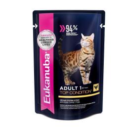 85гр Корм Eukanuba CAT ADULT CHICKEN  для кошек с Курицей в соусе