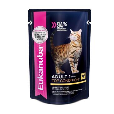 85гр Корм Eukanuba CAT ADULT CHICKEN  для кошек с Курицей в соусе