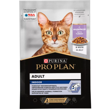85гр Корм для кошек PRO PLAN Nutrisavour, для живущих в помещении с Индейкой в желе