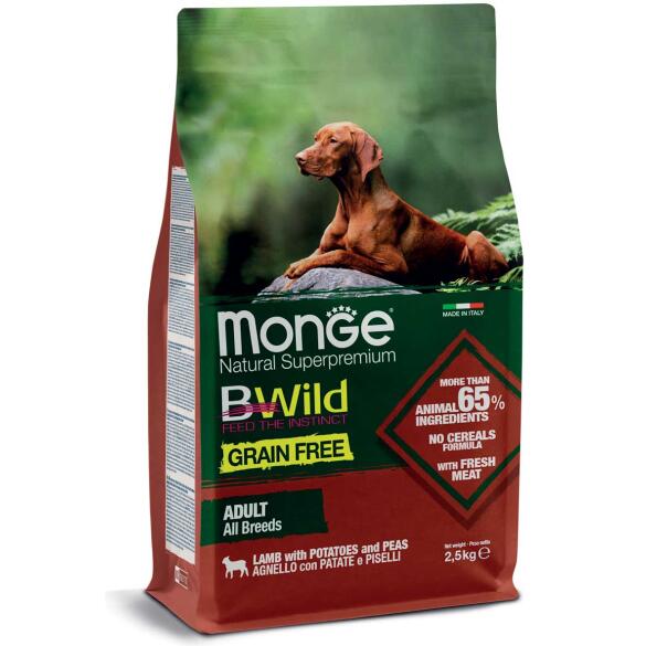 15кг Корм Monge Dog BWild Grain Free Adult Lamb/Potatoes беззерновой для взрослых собак всех пород с Ягненком и картофелем