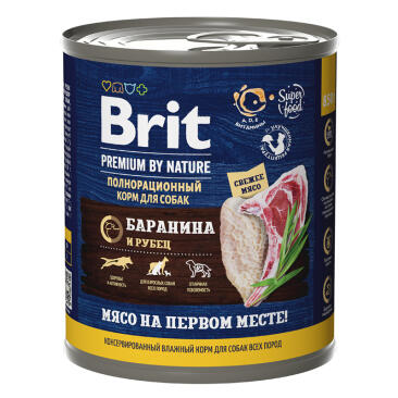 850гр Консервы Brit Premium by Nature для собак всех пород, баранина с рубцом
