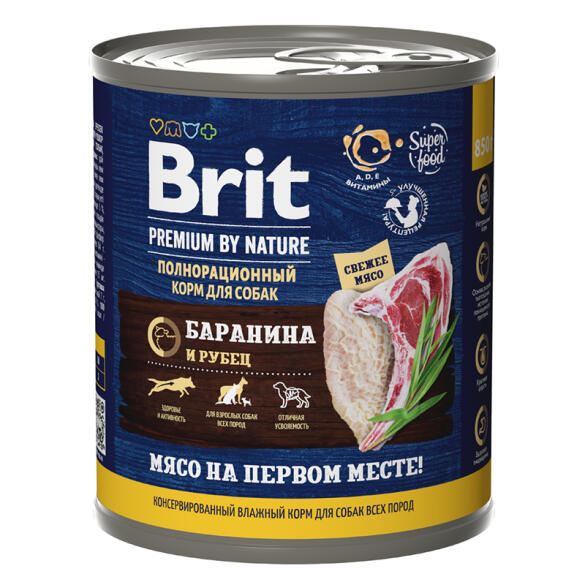 850гр Консервы Brit Premium by Nature для собак всех пород, баранина с рубцом
