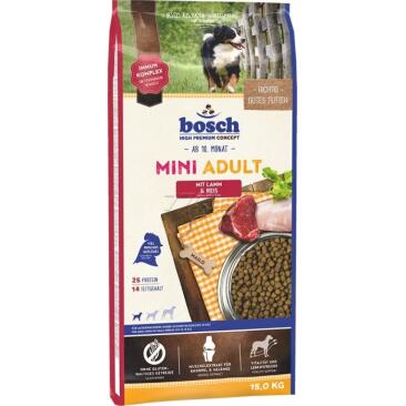 15кг Корм Bosch Mini Adult Lamb&Rice для собак маленьких пород с Ягненком и Рисом
