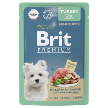 85гр Корм Brit Premium для щенков мини пород с индейкой и яблоком в соусе