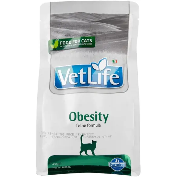 0,4кг Корм Farmina Vet Life Cat Obesity диета для взрослых кошек с излишнем весом