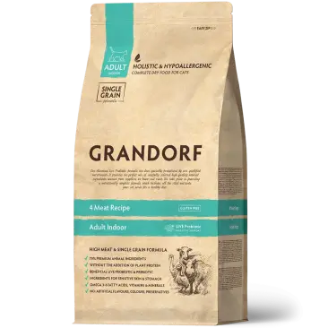0,4кг Корм GRANDORF CAT 4 Meat PROBIOTIC INDOOR низкозерновой для кошек с пробиотиками и 4 вида мяса