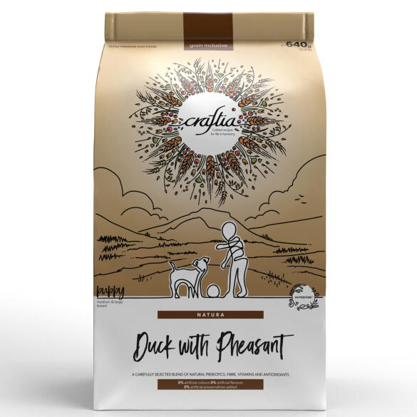 640гр Корм Craftia Natura Puppy Medium&Large для щенков средних и крупных пород из из Утки с фазаном