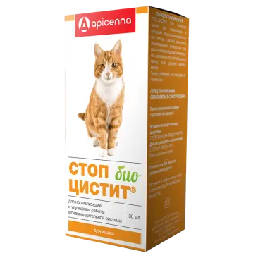Суспензия Apicenna Стоп-цистит БИО для нормализации и улучшения работы мочевыделительной системы у кошек, 30мл