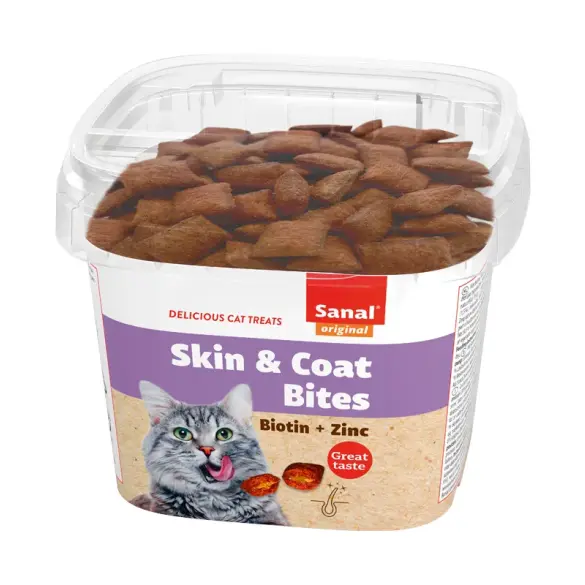 75гр SANAL SKIN & COAT BITES CUP подушечки для котов для кожи и шерсти