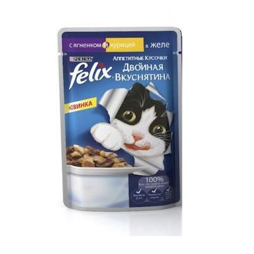 85гр Корм для кошек FELIX двойная вкуснятина с Ягненком и Курицей