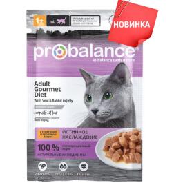 85гр Корм ProBalance Gourmet Diet для кошек с телятиной и кроликом в желе