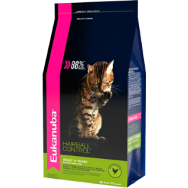 2кг Корм Eukanuba CAT Adult Hairball  для длинношерстых кошек с Курицей