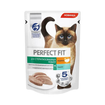 75гр Корм влажный Perfect Fit для стерилизованных кошек паштет с Индейкой