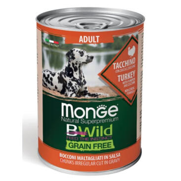 400гр Консервы Monge Dog BWild Grain Free Adult Turkey/Pumpkin для взрослых собак с Индейкой и тыквой
