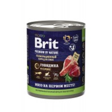 Консервы Brit Premium by Nature 850гр для собак всех пород, Говядина с сердцем