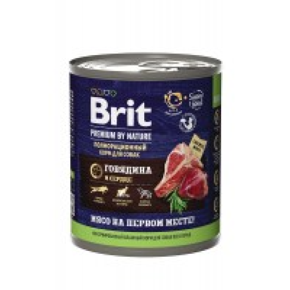 Консервы Brit Premium by Nature 850гр для собак всех пород, Говядина с сердцем