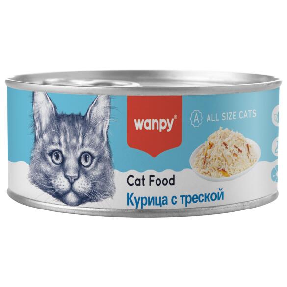 95гр Консерва WANPY для кошек из курицы с треской