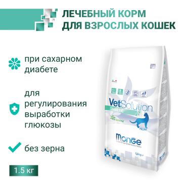 1,5кг Корм Monge Vetsolution Cat Diabetic Ветеринарная диета для кошек с сахарным диабетом