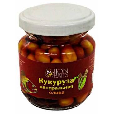 Насадка Lion Baits кукуруза "Слива", натуральная в стеклянной баночке 110мл