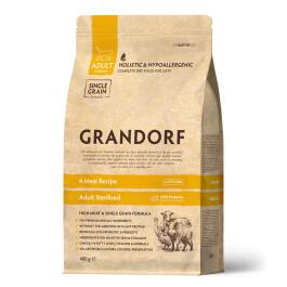 0,4кг Корм GRANDORF CAT 4 Meat PROBIOTIC STERILISED низкозерновой для стерилизованных кошек с пробиотиками и 4 вида мяса