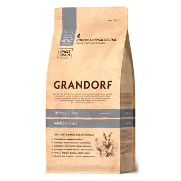 0,4кг Корм GRANDORF CAT Rabbit&Turkey STERILISED низкозерновой для стерилизованных кошек, Кролик с индейкой