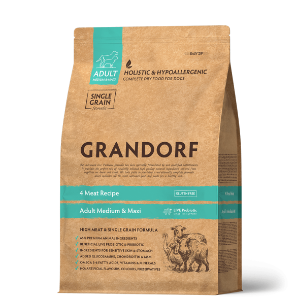 3кг Корм GRANDORF DOG 4 Meat PROBIOTIC MEDIUM&MAXI BREEDS с пробиотиками для собак средних и крупных пород 4 мяса
