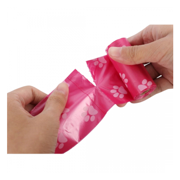 Пакеты "Poop Bags" для выгула собак, розовые, 15шт/рулон