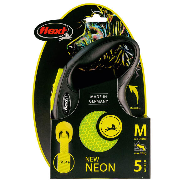 Рулетка Flexi Neon New М светоотражающая до 25кг лента 5м, Желтый неон