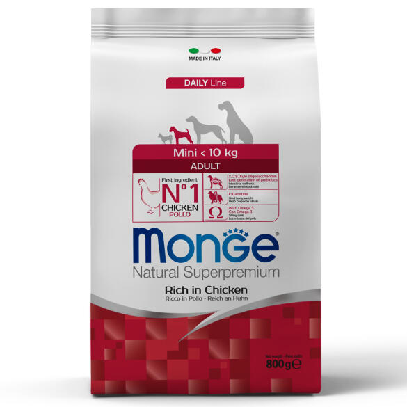 0,8кг Корм Monge Dog Mini Adult Chicken/Rice для взрослых собак мелких пород c Курицей и рисом