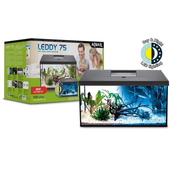 Аквариум AQUAEL SET LEDDY 75 Day&Night, 105л, 75*35*40см черный (фильтр и нагреватель в комплекте)