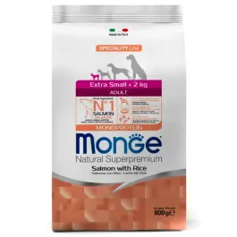 0,8кг Корм Monge Dog Extra Small Salmon/Rice для взрослых собак миниатюрных пород c Лососем и рисом