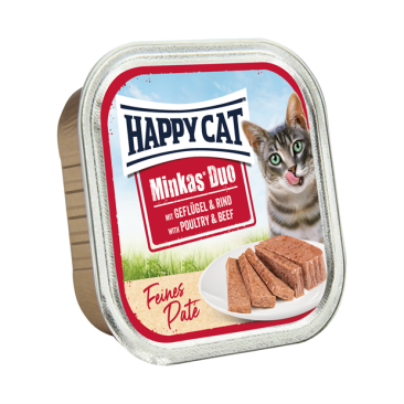 100гр Влажный корм Happy Cat Minkas Duo Паштет для кошек из Птицы и Говядины