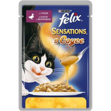75гр Корм для кошек FELIX SENSATIONS с Уткой и Морковью в соусе