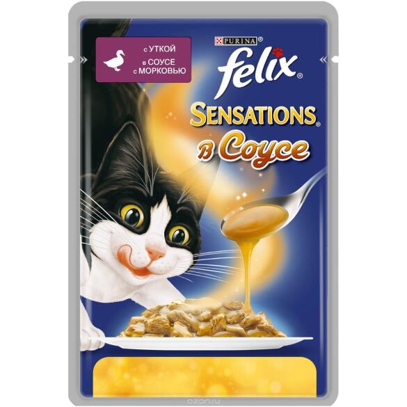 75гр Корм для кошек FELIX SENSATIONS с Уткой и Морковью в соусе
